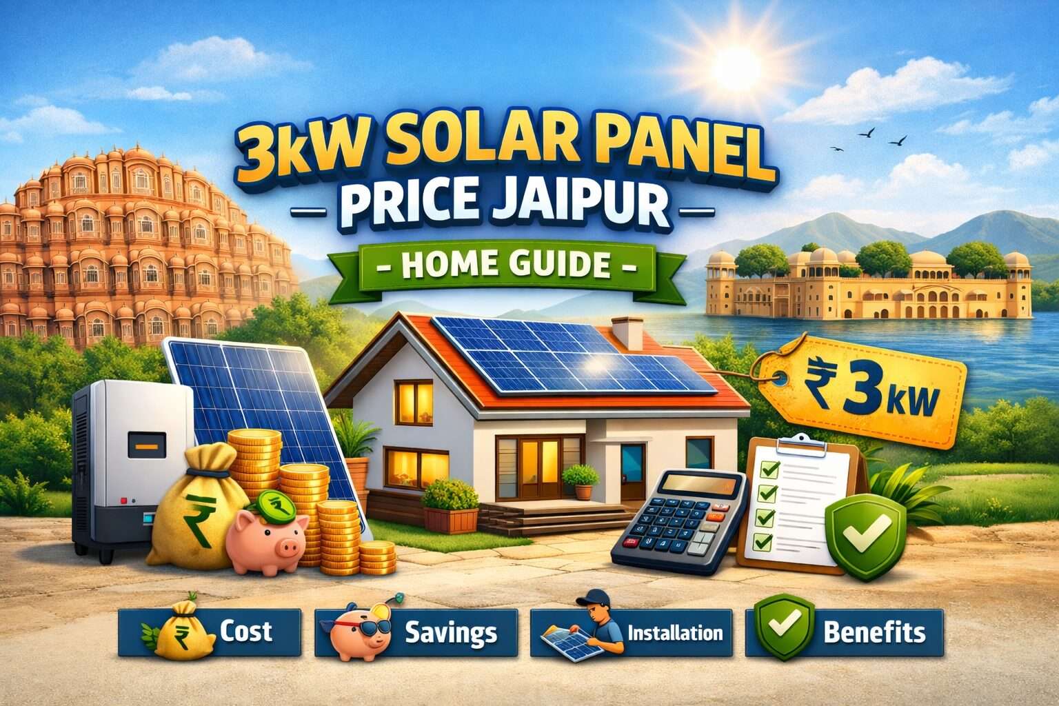 3kW Solar Panel Price in Jaipur – Home rooftop solar system cost guide 2026