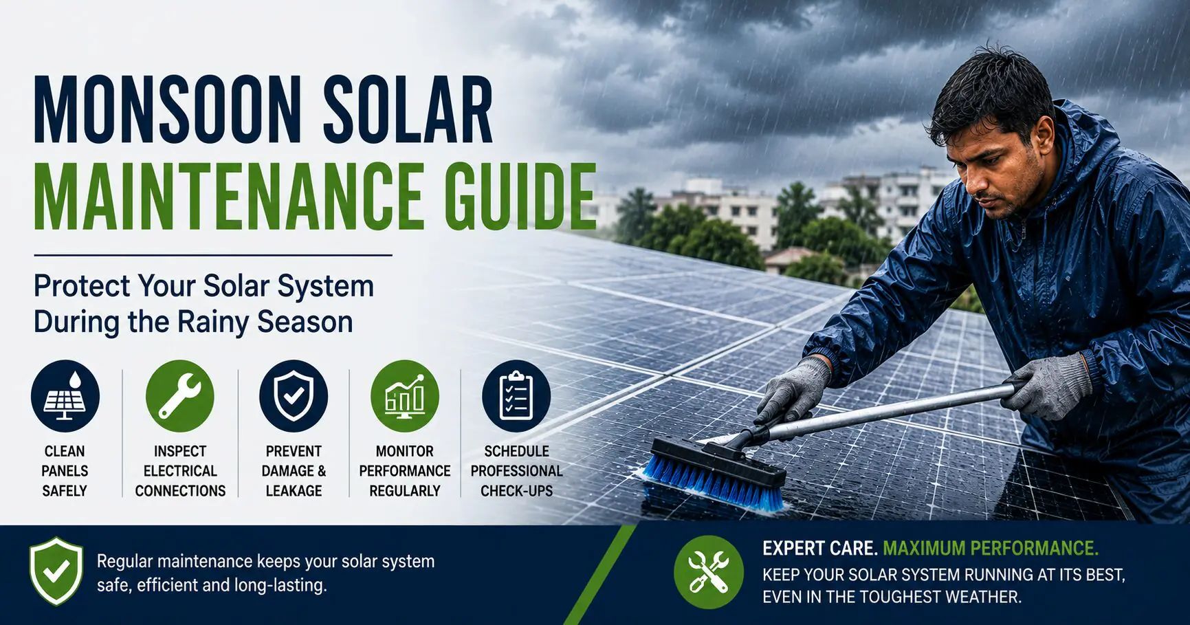 Solar Maintenance Guide for protecting rooftop solar systems during monsoon